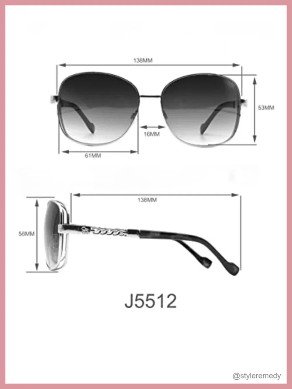 Oversized Metal Square Sunglasses UV400 Protection Women's Designer Gift